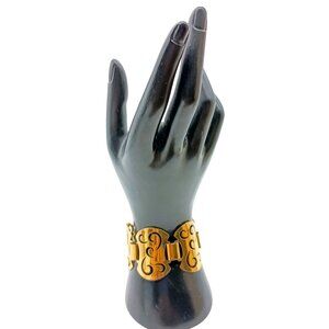 Vintage Sarah Coventry Fashion Cuff Bracelet, Gold Tone Pierced Panel Wide Bangl